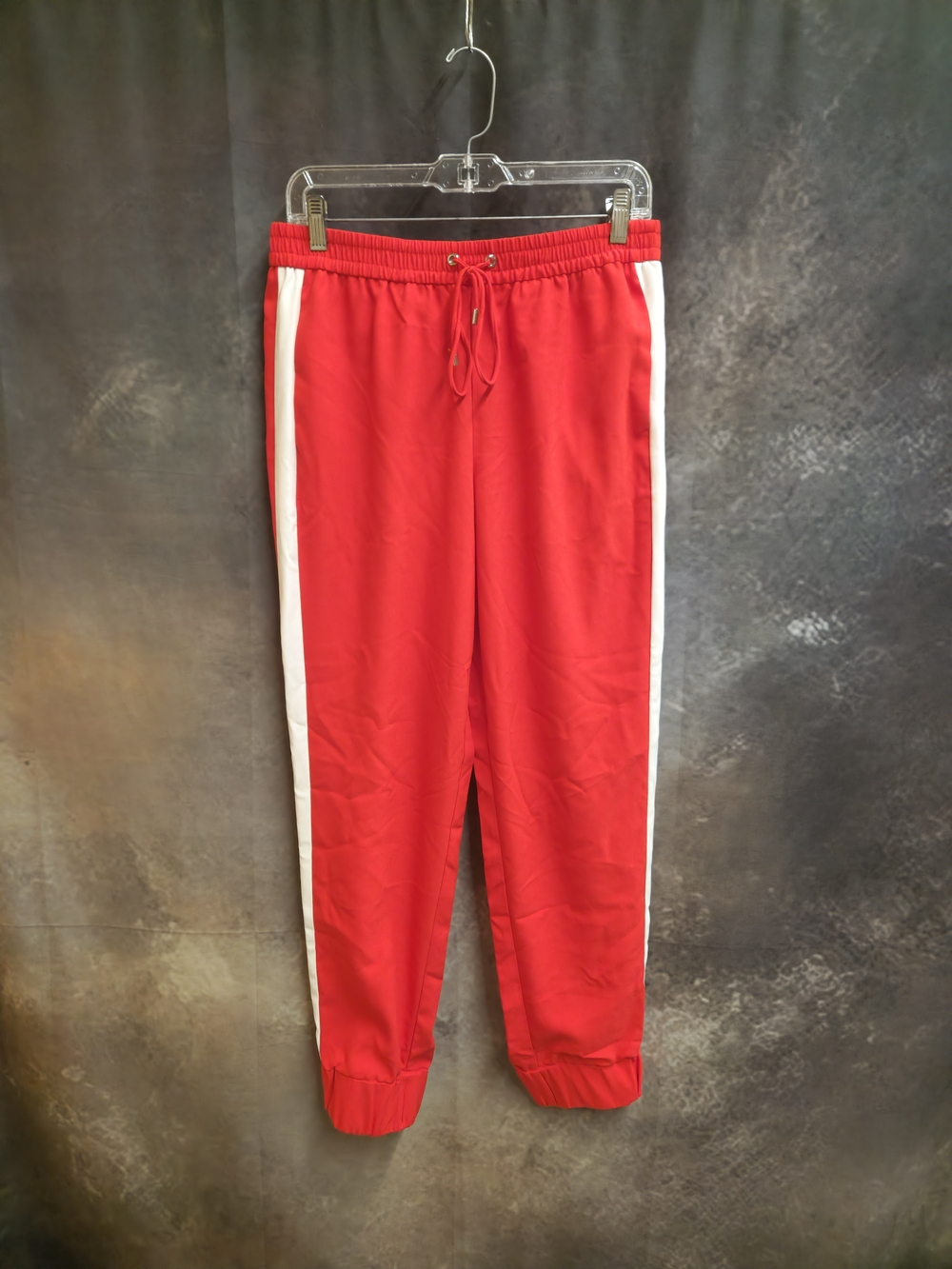 Michael Kors Women's Red Polyester Joggers with White Side Stripes - Size Medium